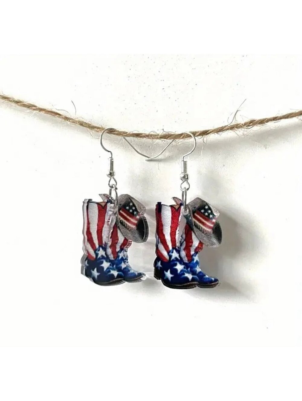 New - Patriotic USA Flag Boots - Dangle Earrings